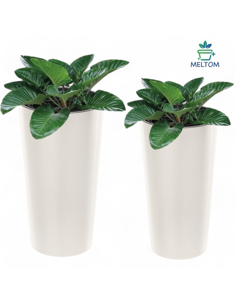 Blumenkübel rund L hoch Ø29 × 57 cm Hochglanz mit Bewässerungssystem, 28 L – Creme | Töpferkönig