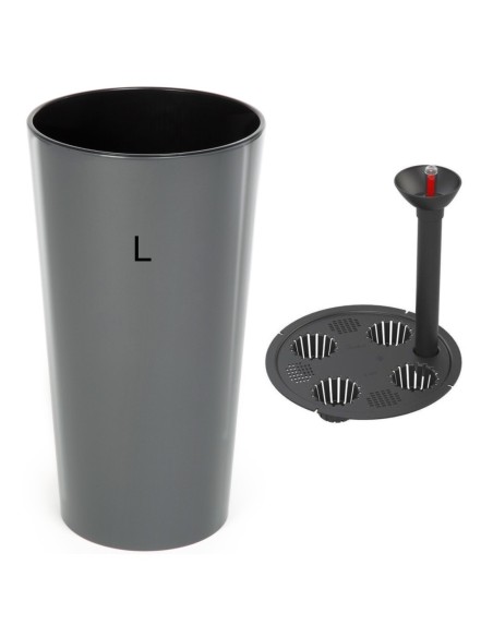 Pot haut rond L Ø25 × 46 cm brillant avec système d'arrosage, 21 L – Anthracite | Töpferkönig