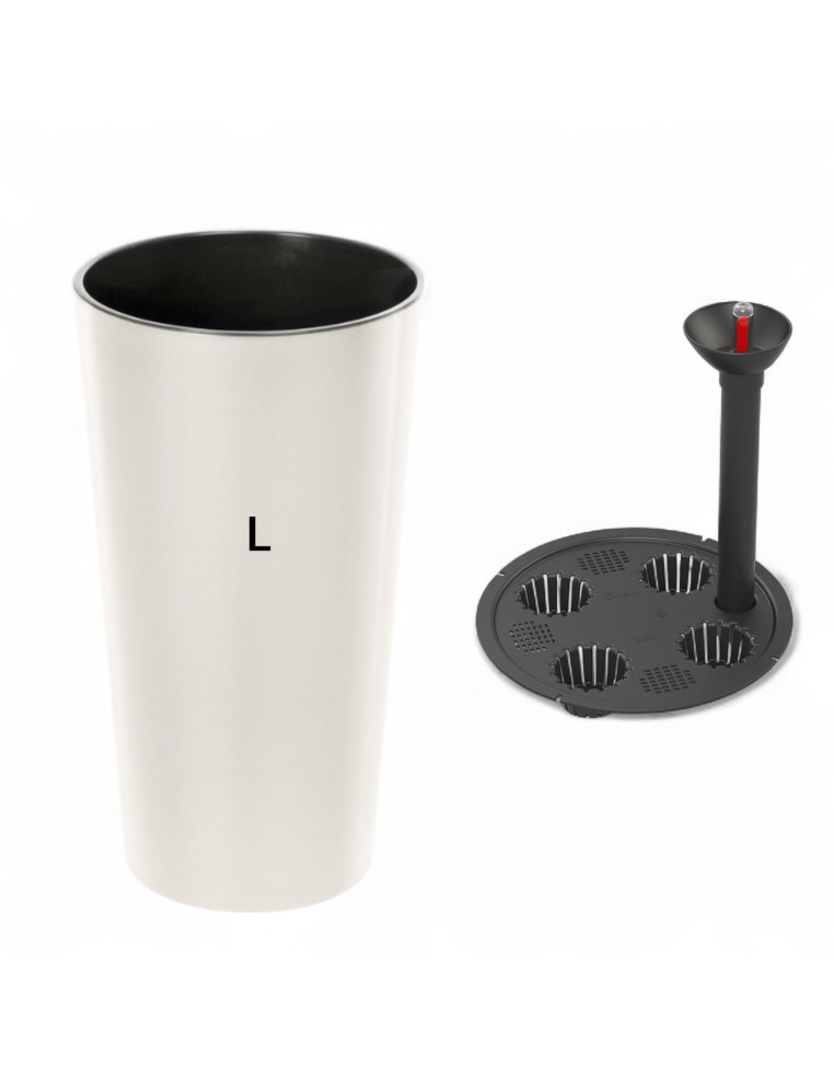 Pot haut rond L Ø25 × 47 cm brillant avec système d'arrosage, 21 L – Crème | Töpferkönig