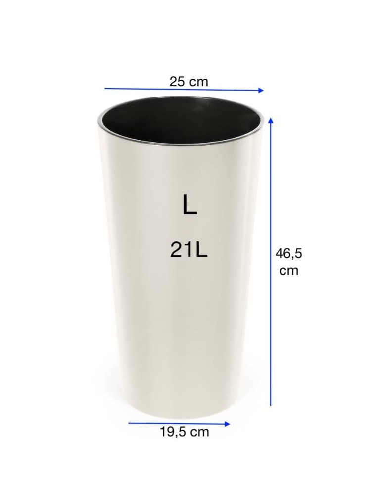 Pot haut rond L Ø25 × 47 cm brillant avec système d'arrosage, 21 L – Crème | Töpferkönig