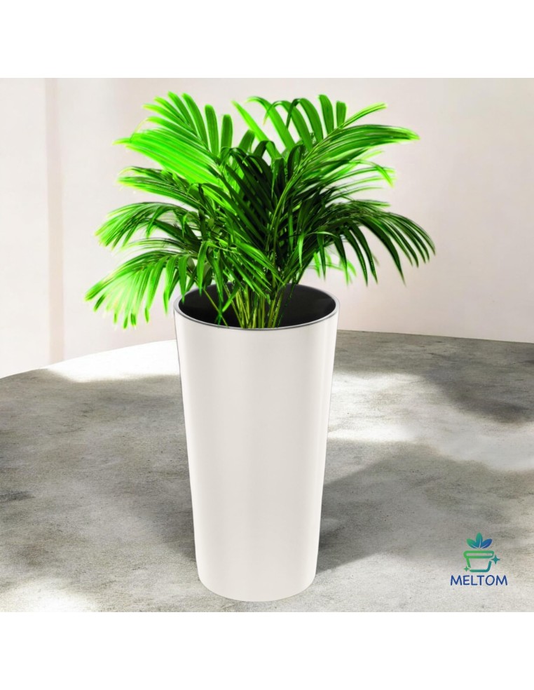 Fioriera rotonda L alta Ø25 × 47 cm lucida con sistema di irrigazione, 21 L – Crema | Töpferkönig