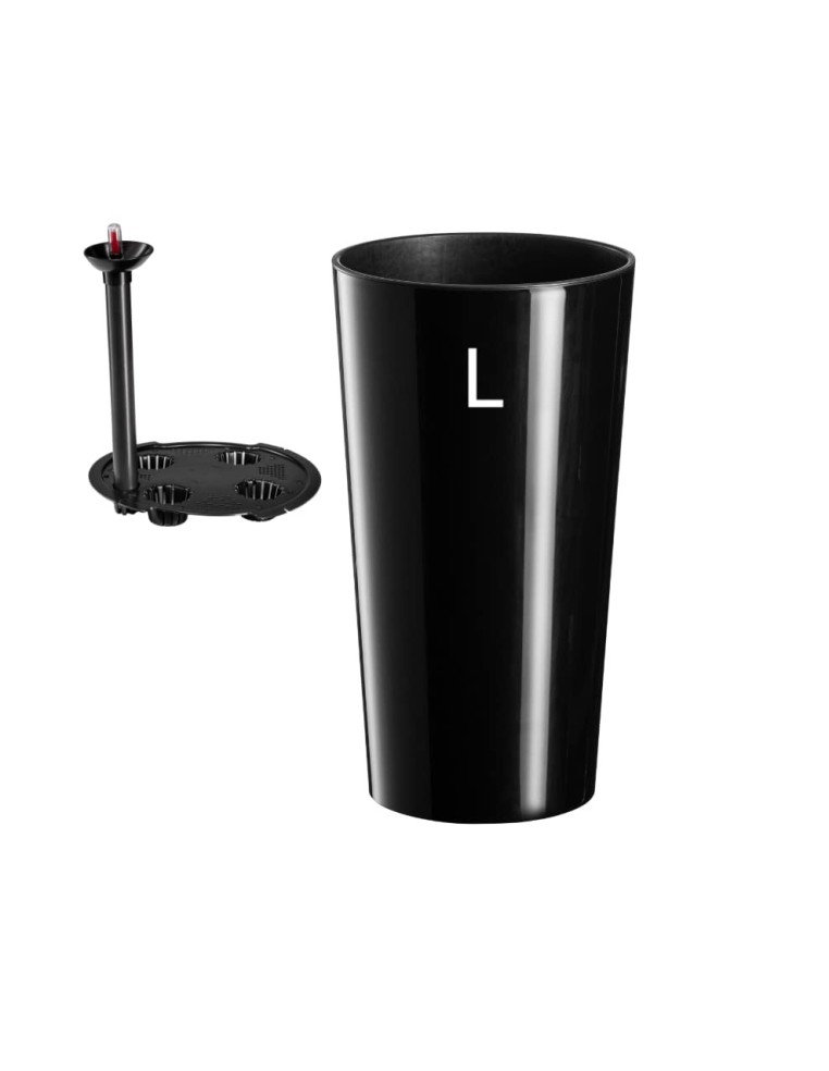 Fioriera rotonda L alta Ø25 × 46 cm lucida con sistema di irrigazione, 21 L – Nero | Töpferkönig