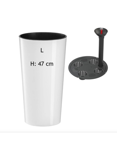 Pot haut rond L Ø25 × 47 cm brillant avec système d'arrosage, 21 L – Blanc | Töpferkönig