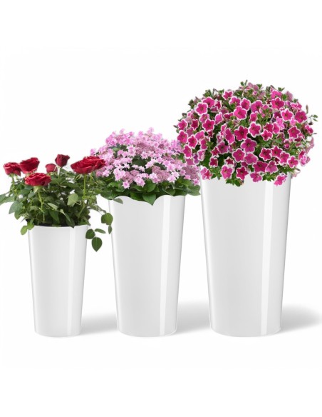 Macetero redondo L alto Ø25 × 47 cm brillante con sistema de riego, 21 L – Blanco | Töpferkönig