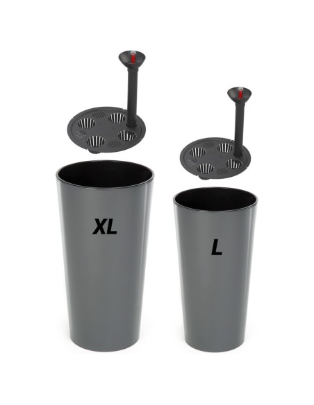 Lot de 2 pots hauts ronds Ø25 × 47 + Ø29 × 57 cm brillants avec système d'arrosage – Anthracite | Töpferkönig