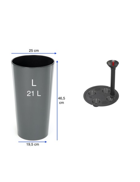 Lot de 2 pots hauts ronds Ø25 × 47 + Ø29 × 57 cm brillants avec système d'arrosage – Anthracite | Töpferkönig
