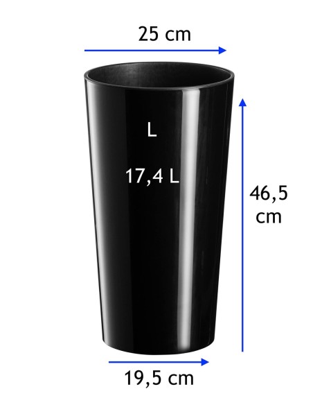 Lot de 2 pots hauts ronds Ø25 × 47 + Ø29 × 57 cm brillants avec système d'arrosage – Noir | Töpferkönig
