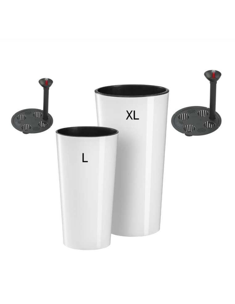 Set di 2 fioriere rotonde alte Ø25 × 47 + Ø29 × 57 cm lucide con sistema di irrigazione – Bianco | Töpferkönig