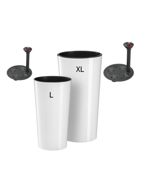 Set van 2 hoge ronde plantenbakken Ø25 × 47 + Ø29 × 57 cm hoogglans met bewateringssysteem – Wit | Töpferkönig
