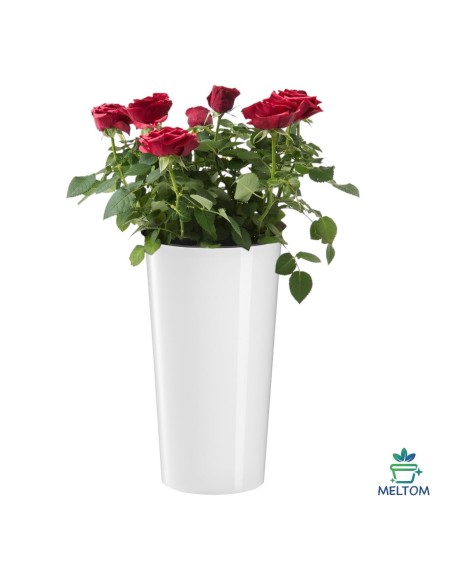 Blumenkübel-Set rund 2-teilig hoch Ø25 × 47 + Ø29 × 57 cm Hochglanz mit Bewässerungssystem – Weiß | Töpferkönig
