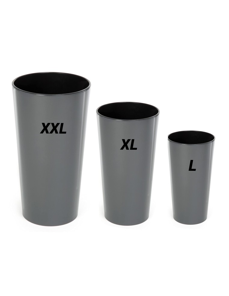 Juego de 3 maceteros redondos altos Ø25 × 47 + Ø29 × 57 + Ø40 × 75 cm brillantes – Antracita | Töpferkönig