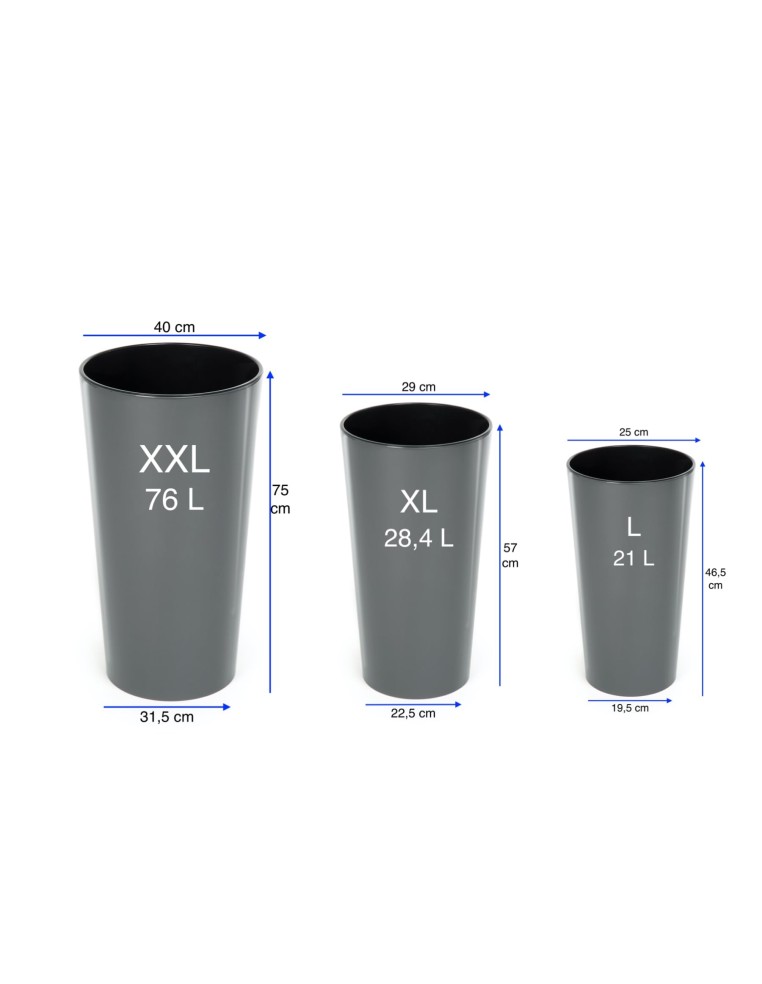 Lot de 3 pots hauts ronds Ø25 × 47 + Ø29 × 57 + Ø40 × 75 cm brillants – Anthracite | Töpferkönig