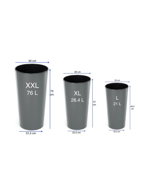 Juego de 3 maceteros redondos altos Ø25 × 47 + Ø29 × 57 + Ø40 × 75 cm brillantes – Antracita | Töpferkönig