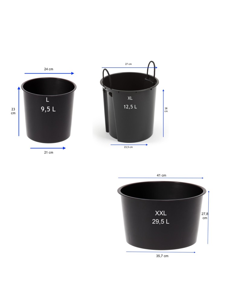 Juego de 3 maceteros redondos altos Ø25 × 47 + Ø29 × 57 + Ø40 × 75 cm brillantes – Antracita | Töpferkönig