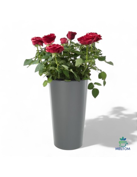 Set van 3 hoge ronde plantenbakken Ø25 × 47 + Ø29 × 57 + Ø40 × 75 cm hoogglans – Antraciet | Töpferkönig