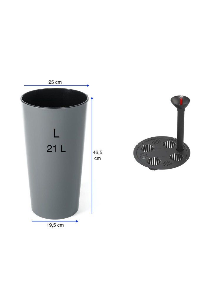 Fioriera rotonda alta Ø29 × 57 cm lucida con sistema di irrigazione, 28 L – Grigio | Töpferkönig