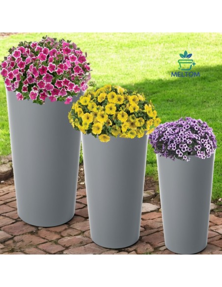 Pot haut rond Ø29 × 57 cm brillant avec système d'arrosage, 28 L – Gris | Töpferkönig