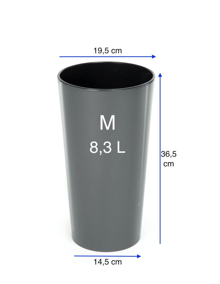 Blumenkübel rund M hoch Ø20 × 37 cm Hochglanz, 8,3 L – Anthrazit | Töpferkönig