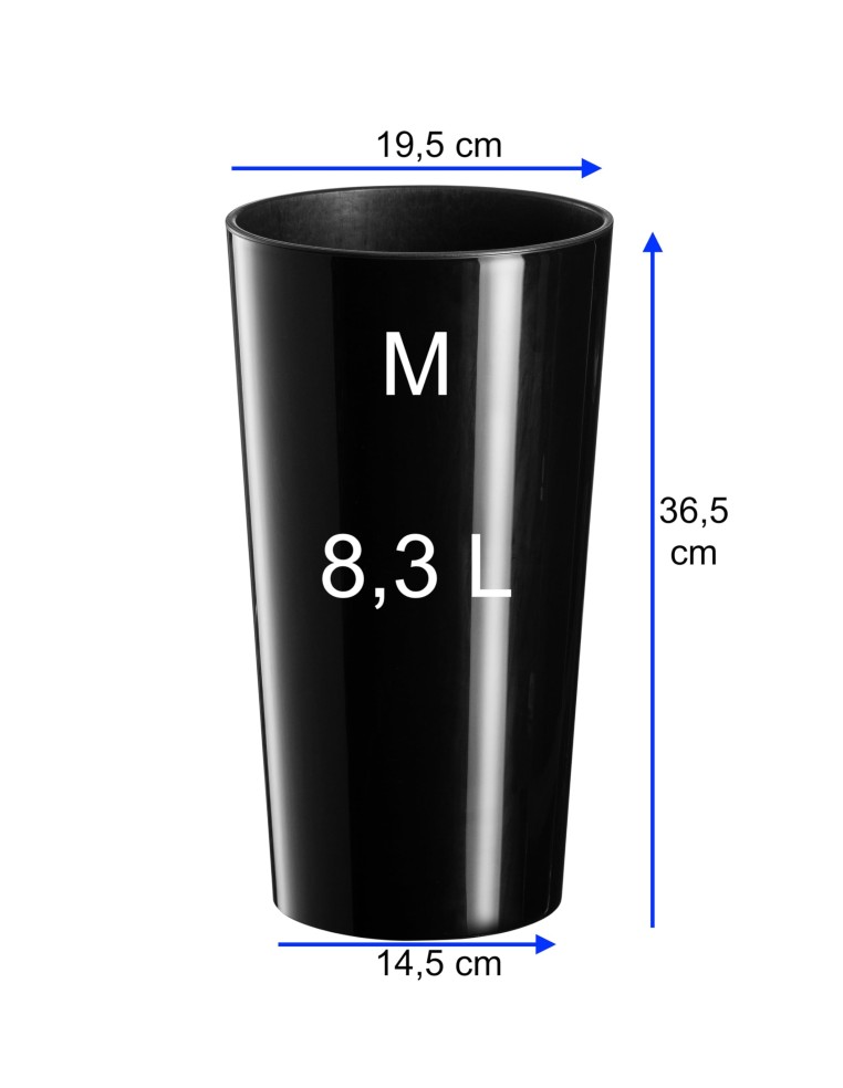 Pot haut rond M Ø14 × 26 cm brillant, 8,3 L – Noir | Töpferkönig