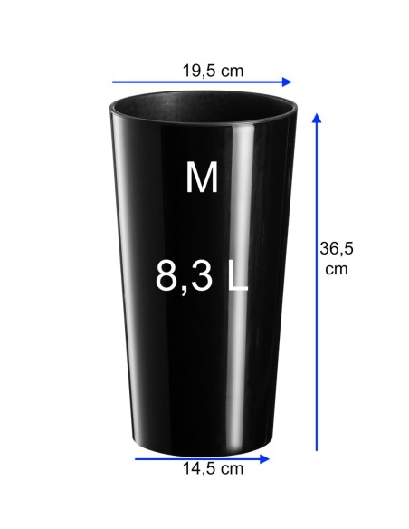 Pot haut rond M Ø14 × 26 cm brillant, 8,3 L – Noir | Töpferkönig