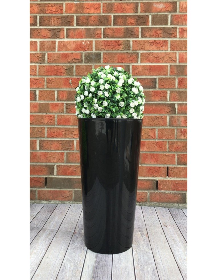 Fioriera rotonda M alta Ø14 × 26 cm lucida, 8,3 L – Nero | Töpferkönig