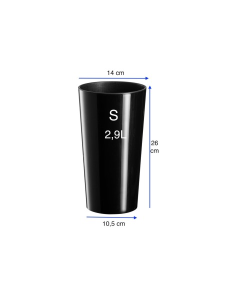 Macetero redondo S alto Ø14 × 26 cm brillante, 2,9 L – Negro | Töpferkönig
