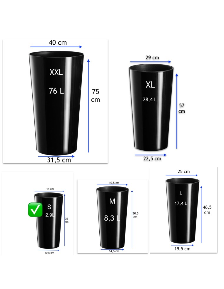 Pot haut rond S Ø14 × 26 cm brillant, 2,9 L – Noir | Töpferkönig