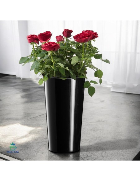 Macetero redondo S alto Ø14 × 26 cm brillante, 2,9 L – Negro | Töpferkönig