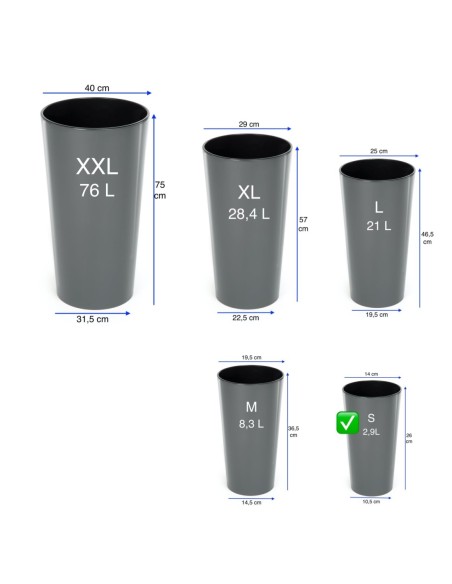 Pot haut rond S Ø14 × 26 cm brillant, 2,9 L – Anthracite | Töpferkönig
