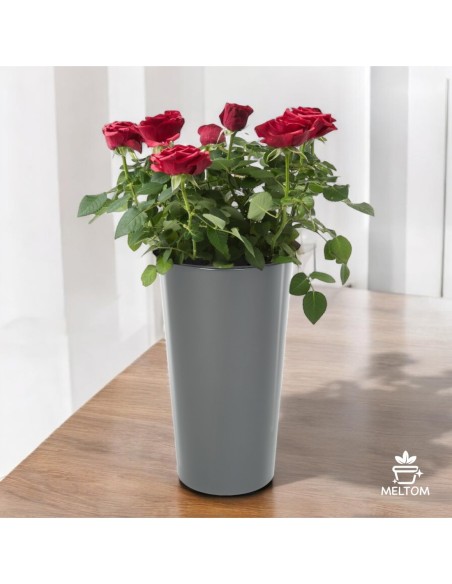 Fioriera rotonda XL alta Ø29 × 57 cm lucida con sistema di irrigazione, 28,4 L – Antracite | Töpferkönig