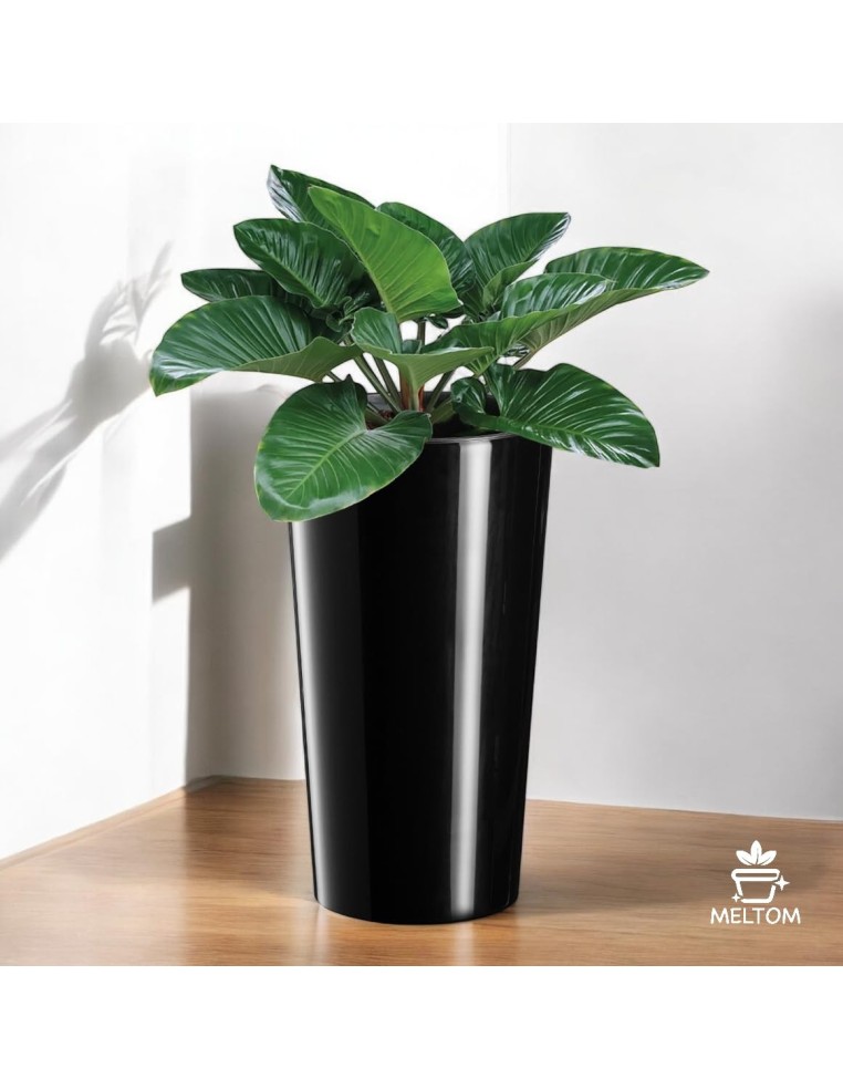 Macetero redondo XL alto Ø29 × 57 cm brillante con sistema de riego, 28,4 L – Negro | Töpferkönig