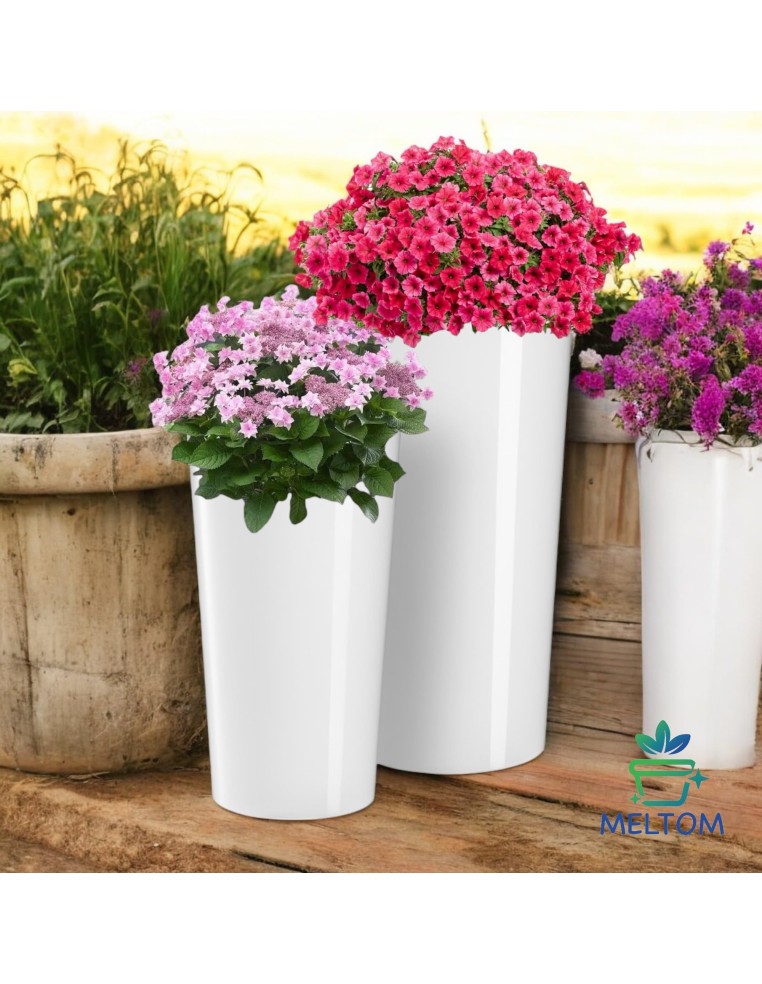 Pot haut rond XL Ø29 × 57 cm brillant avec système d'arrosage, 28,4 L – Blanc | Töpferkönig