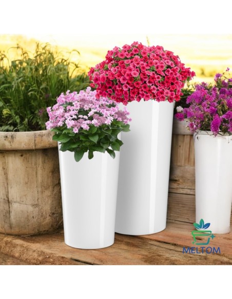 Plantenbak rond XL hoog Ø29 × 57 cm hoogglans met bewateringssysteem, 28,4 L – Wit | Töpferkönig