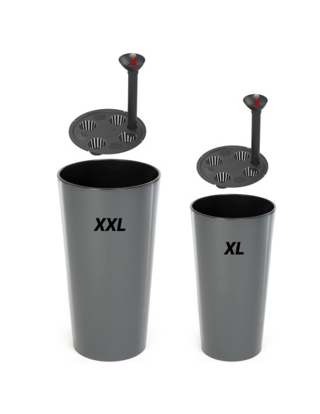 Set van 2 hoge ronde plantenbakken Ø29 × 57 + Ø40 × 75 cm hoogglans met bewateringssysteem – Antraciet | Töpferkönig