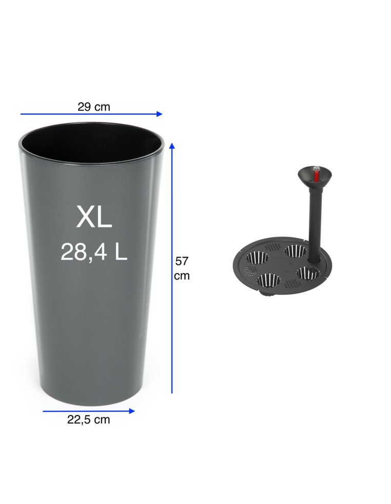 Set van 2 hoge ronde plantenbakken Ø29 × 57 + Ø40 × 75 cm hoogglans met bewateringssysteem – Antraciet | Töpferkönig