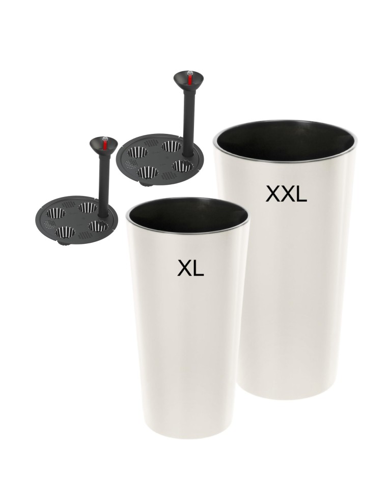 Lot de 2 pots hauts ronds Ø29 × 57 + Ø40 × 75 cm brillants avec système d'arrosage – Crème | Töpferkönig