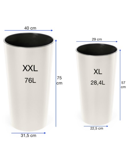 Set van 2 hoge ronde plantenbakken Ø29 × 57 + Ø40 × 75 cm hoogglans met bewateringssysteem – Crème | Töpferkönig