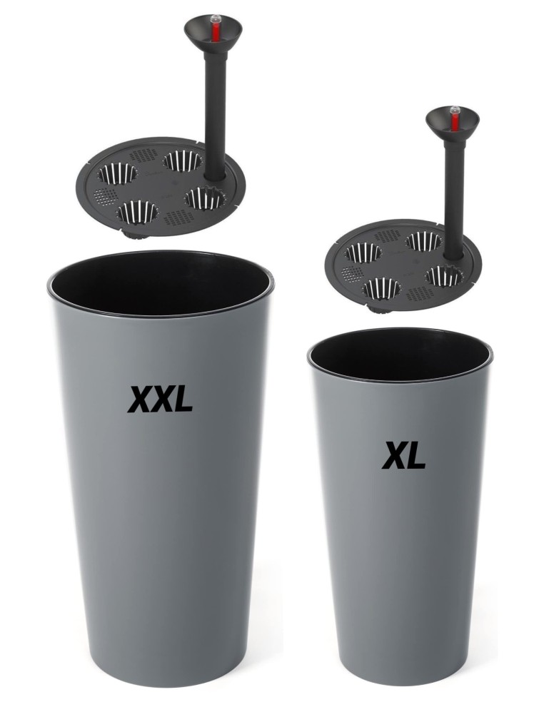 Lot de 2 pots hauts ronds Ø29 × 57 + Ø40 × 75 cm brillants avec système d'arrosage – Gris | Töpferkönig