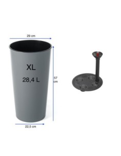 Blumenkübel-Set rund 2-teilig hoch Ø29 × 57 + Ø40 × 75 cm Hochglanz mit Bewässerungssystem – Grau | Töpferkönig 2
