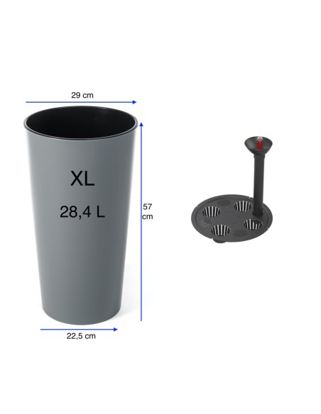 Lot de 2 pots hauts ronds Ø29 × 57 + Ø40 × 75 cm brillants avec système d'arrosage – Gris | Töpferkönig