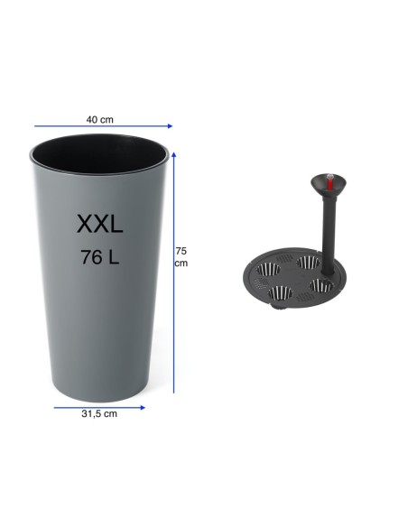 Lot de 2 pots hauts ronds Ø29 × 57 + Ø40 × 75 cm brillants avec système d'arrosage – Gris | Töpferkönig