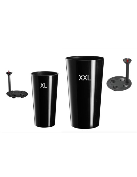 Lot de 2 pots hauts ronds Ø29 × 57 + Ø40 × 75 cm brillants avec système d'arrosage – Noir | Töpferkönig