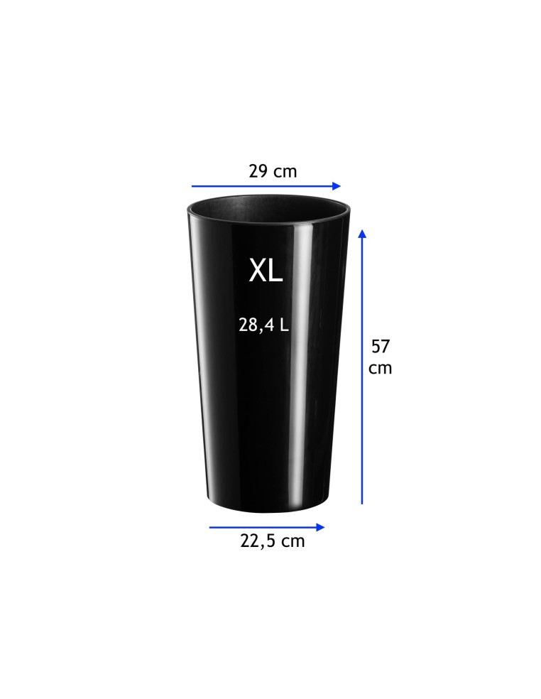 Set di 2 fioriere rotonde alte Ø29 × 57 + Ø40 × 75 cm lucide con sistema di irrigazione – Nero | Töpferkönig