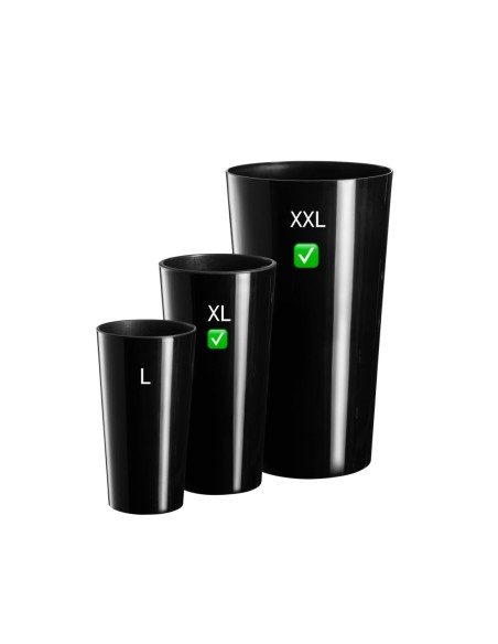 Blumenkübel-Set rund 2-teilig hoch Ø29 × 57 + Ø40 × 75 cm Hochglanz mit Bewässerungssystem – Schwarz | Töpferkönig