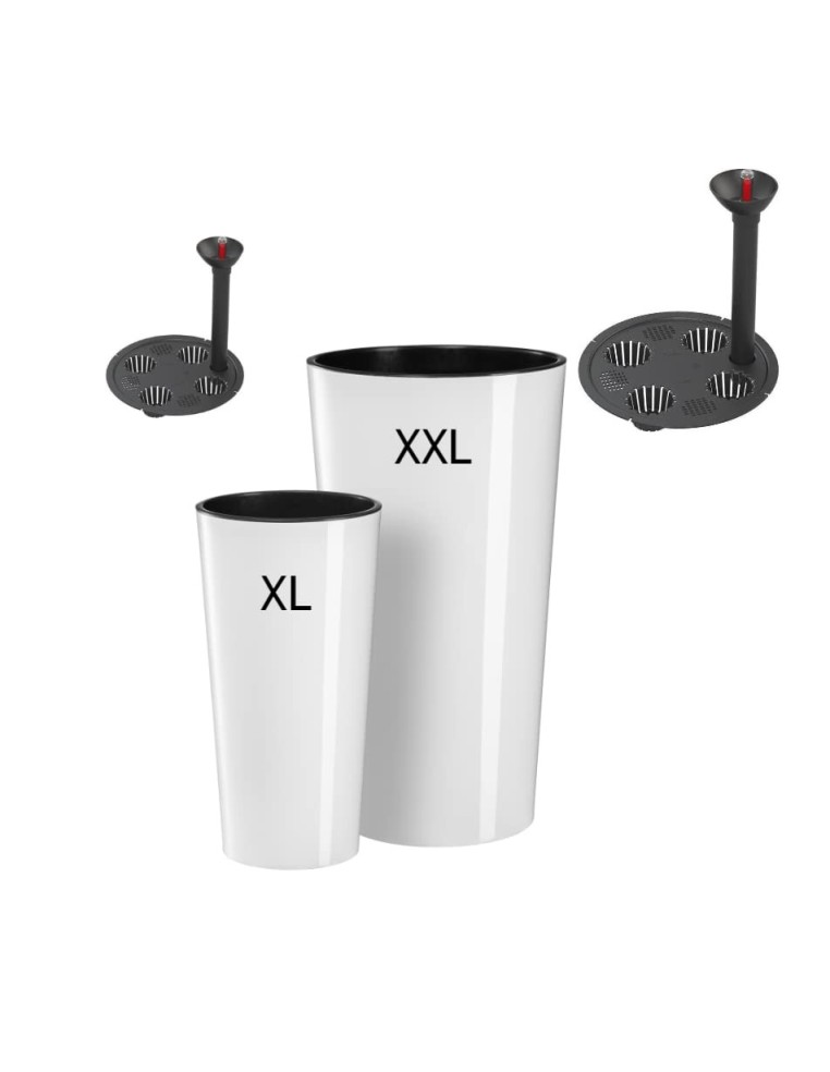 Lot de 2 pots hauts ronds Ø29 × 57 + Ø40 × 75 cm brillants avec système d'arrosage – Blanc | Töpferkönig