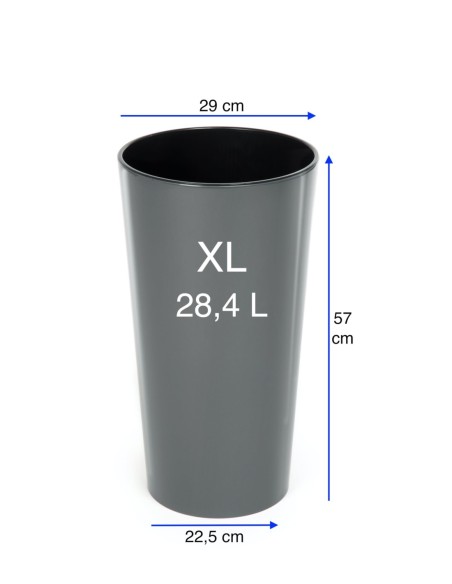 Macetero redondo XL alto Ø29 × 57 cm brillante, 28,4 L – Antracita | Töpferkönig