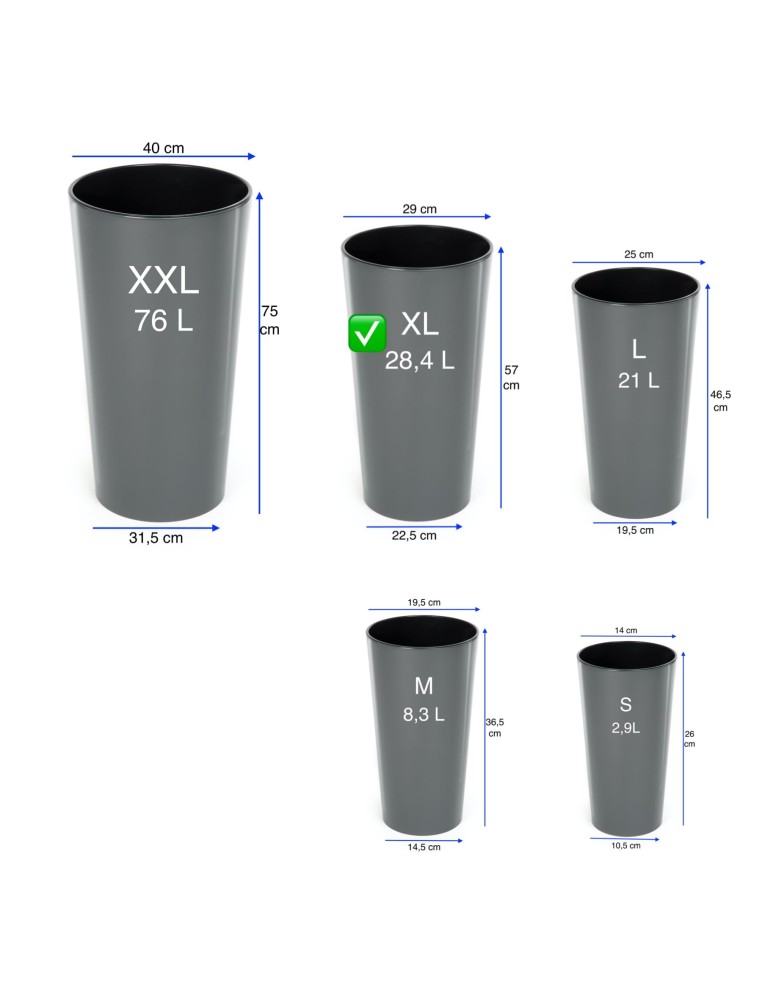 Plantenbak rond XL hoog Ø29 × 57 cm hoogglans, 28,4 L – Antraciet | Töpferkönig