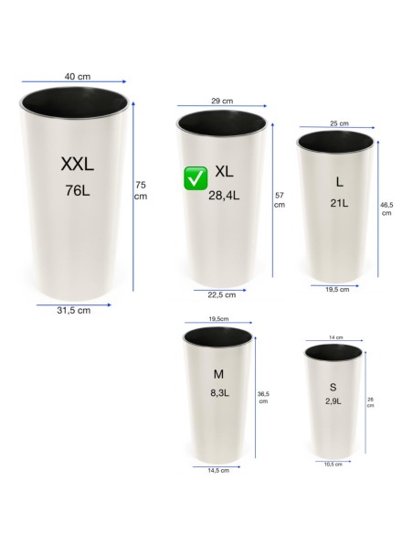 Pot haut rond XL Ø29 × 57 cm brillant, 28,4 L – Crème | Töpferkönig