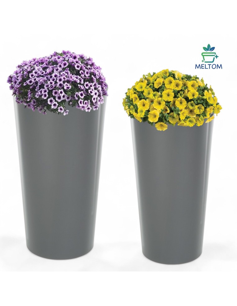 Pot haut rond XXL Ø40 × 75 cm brillant avec système d'arrosage, 76 L – Anthracite | Töpferkönig