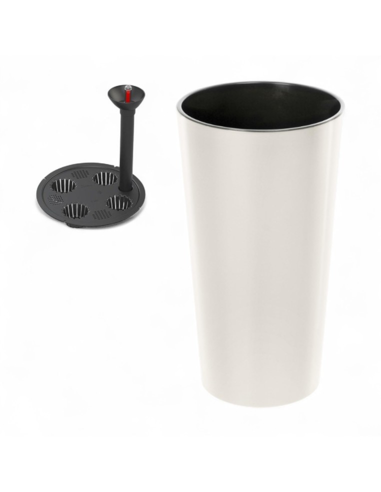 Pot haut rond XXL Ø40 × 75 cm brillant avec système d'arrosage, 76 L – Crème | Töpferkönig
